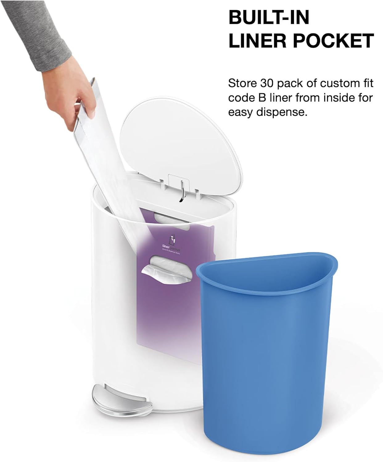 Simplehuman 6L semi-Round Step can White Stainless Steel