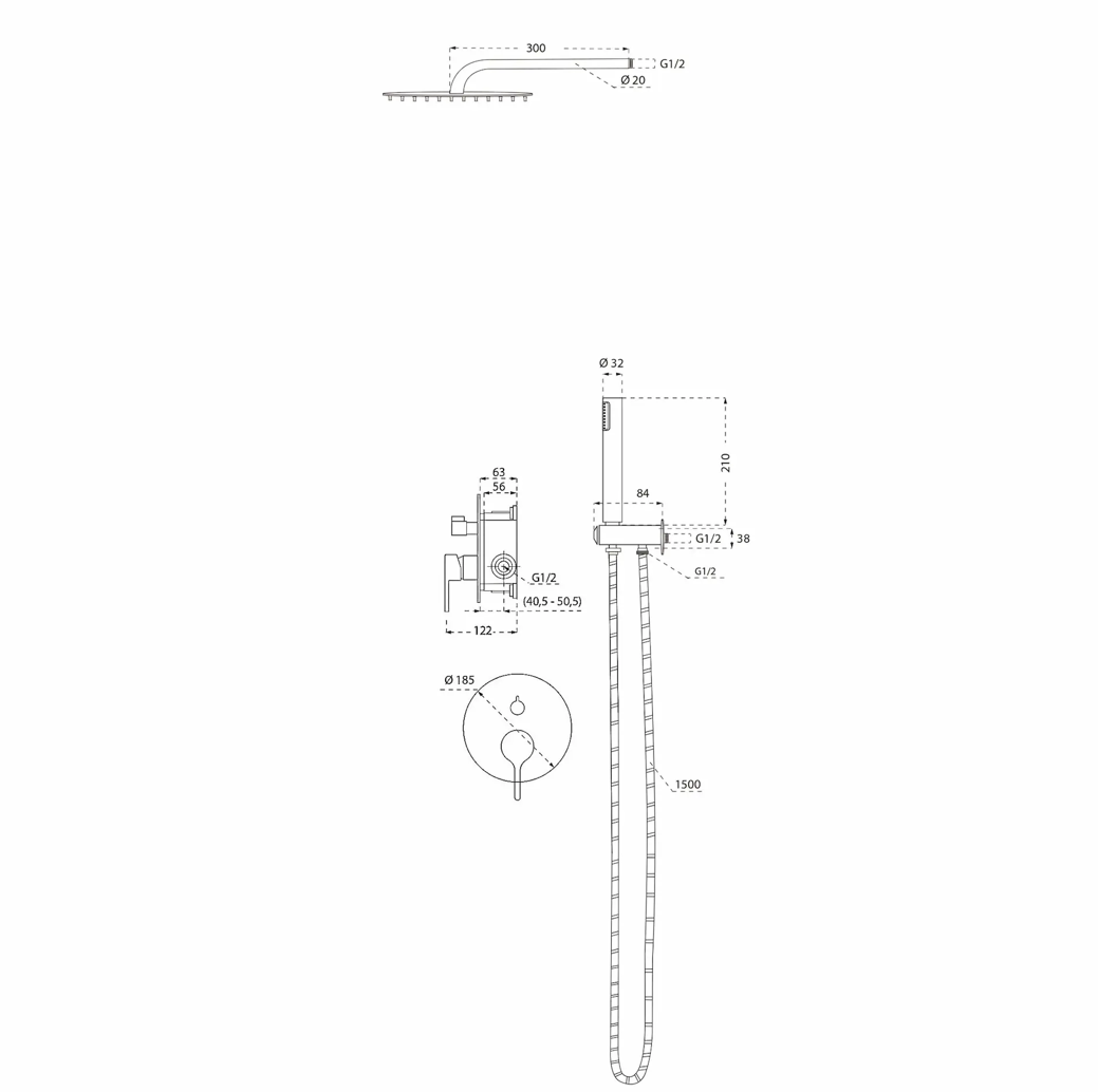 ERA CHROME SET 2 BUILT-IN SINGLE LEVER SHOWER CONCEALED MIXER