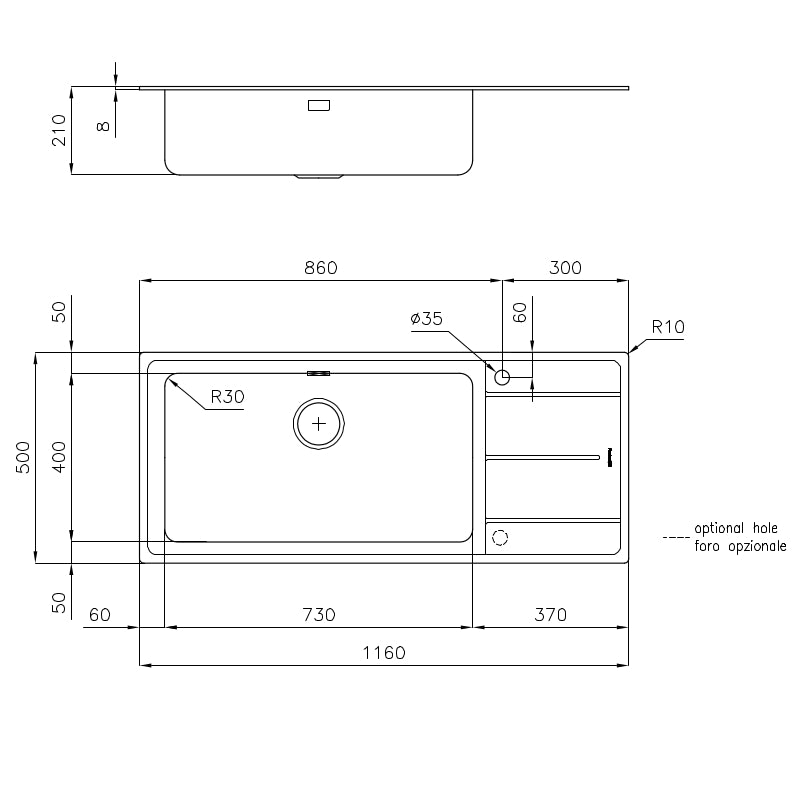 FOSTER EVO S/STEEL SINK 1 BOWL & DRAINER 116X50cm
