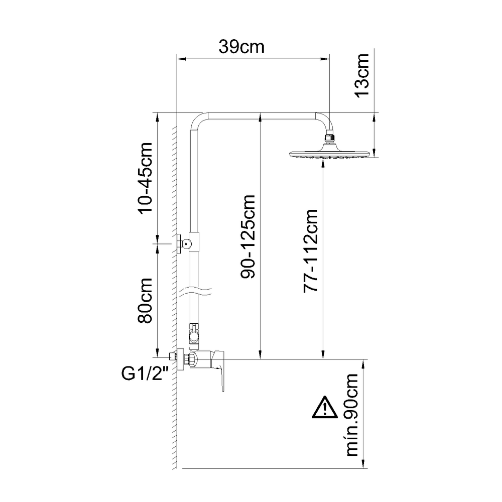 GO!2 BLACK MATTE EXTENTABLE WALL SHOWER SET MIXER
