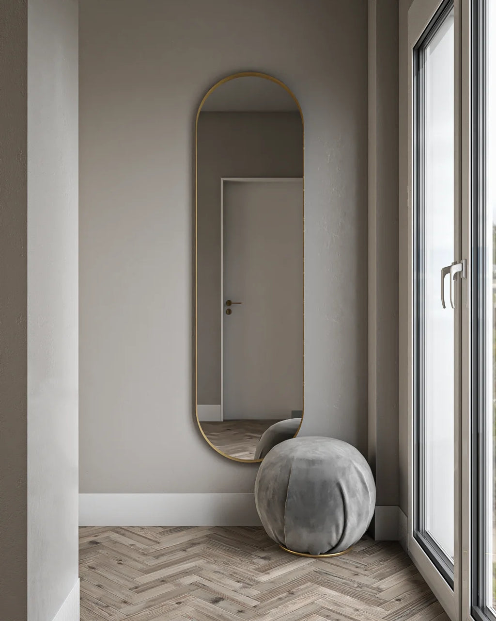 IRON FLOOR SEMI OVAL MIRROR 50X180