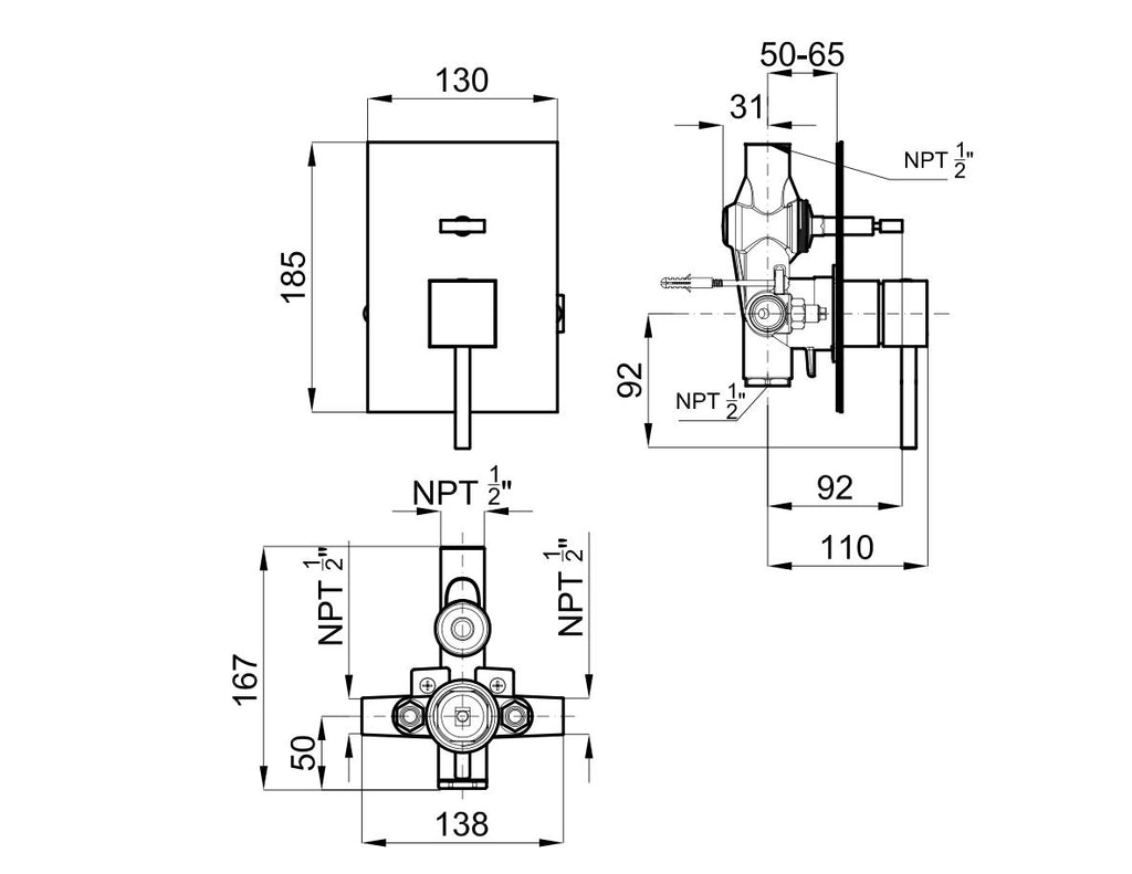 PRESSURE BALANCE CONCEALED SHOWER MIXER