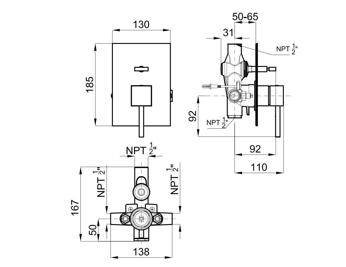 PRESSURE BALANCE CONCEALED SHOWER MIXER