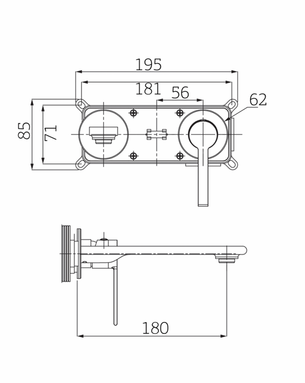 ELEGANCE SINGLE LEVER 2 HOLE CONCEALED BASIN MIXER BLACK MATT