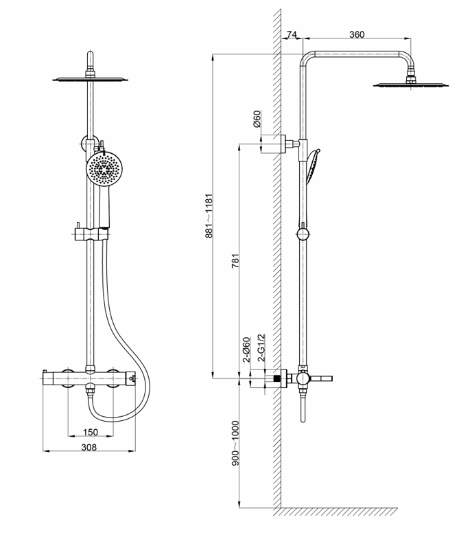 ELEGANCE ROUND SHOWER COLUMN BLACK MATT
