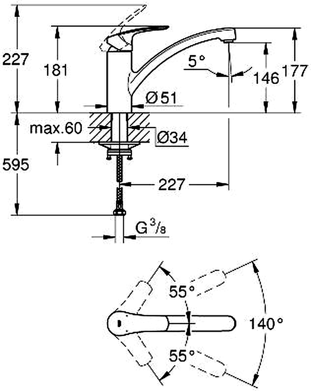 GROHE 33281003 high-resolution technical drawing
