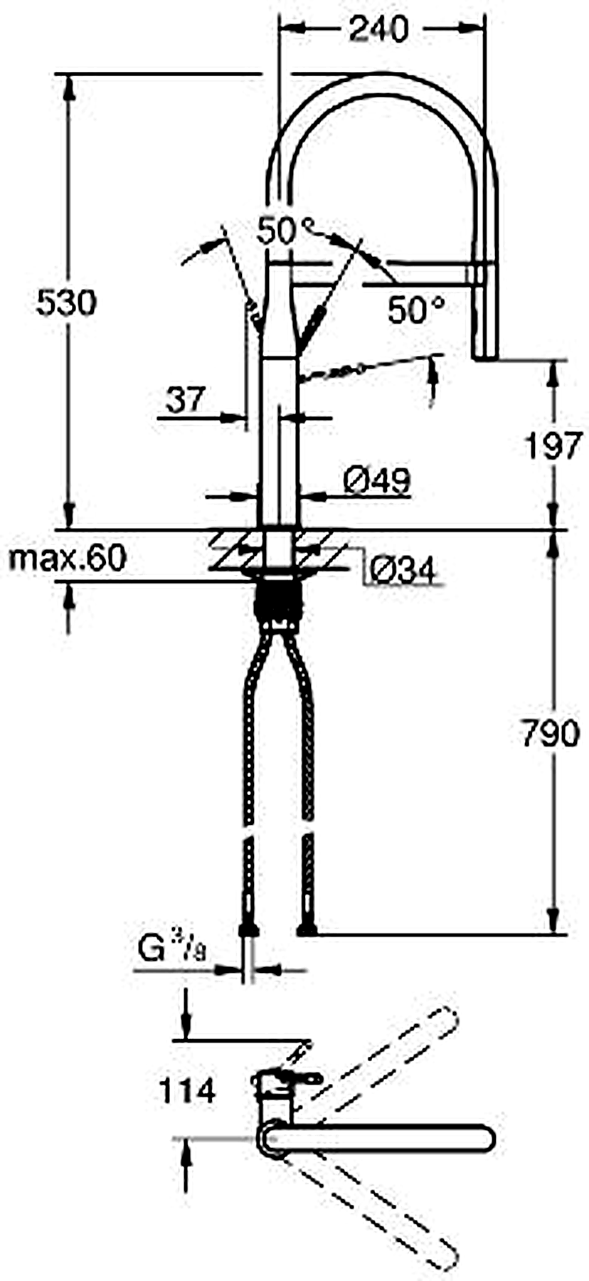 GROHE 30294000 high-resolution technical drawing
