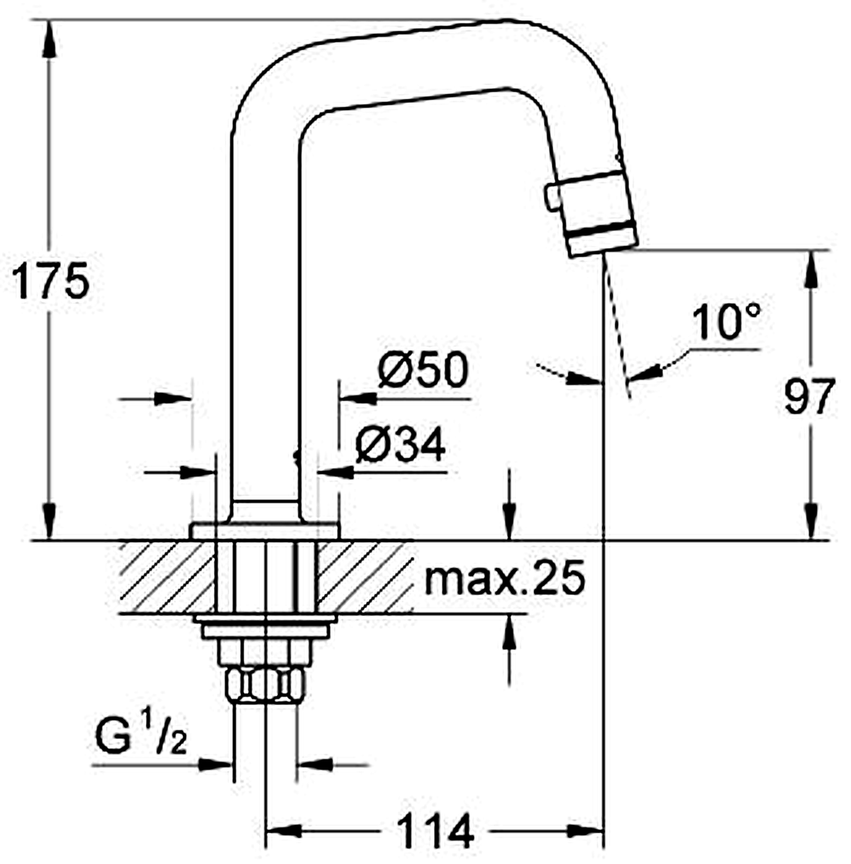 GROHE 20202000 high-resolution technical drawing