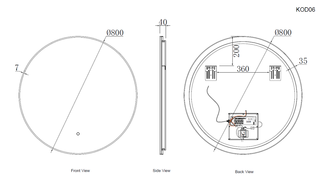 ROUND LED MIRROR WITH GUNMETAL FRAME ⌀80CM