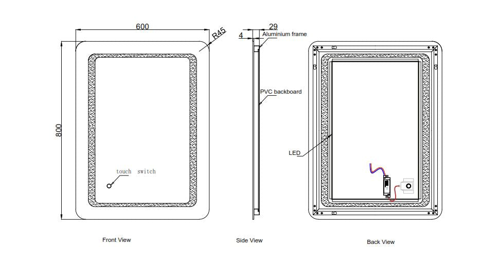 RECTANGULAR LED MIRROR 60X80