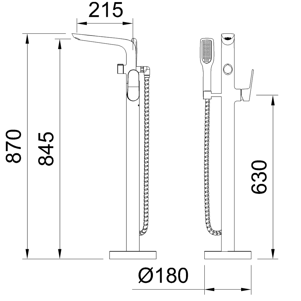 VOGUE ELEGANCE BLACK MATTE FLOOR STANDING SINGLE-LEVER BATH MIXER