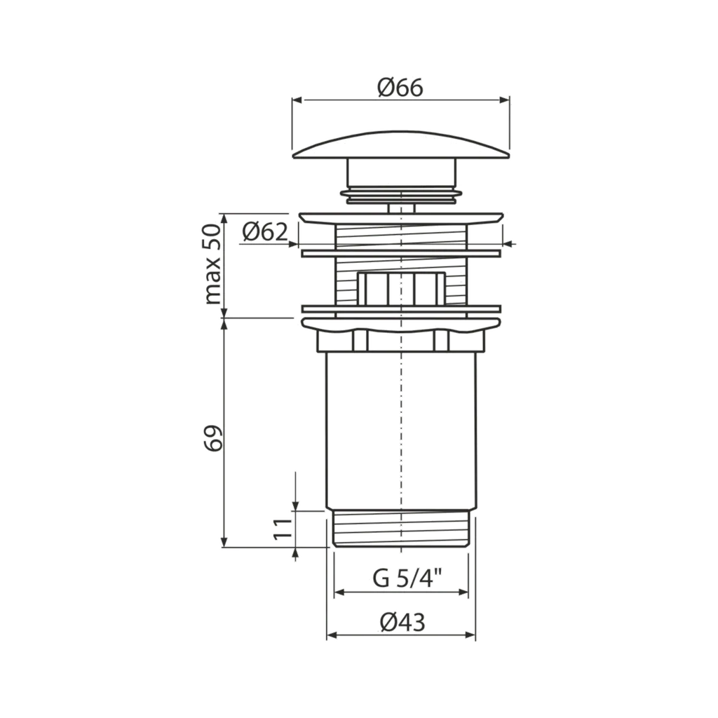 WASHBASIN CLICK-CLACK WASTE 5/4'' METAL WITH OVERFLOW WHITE