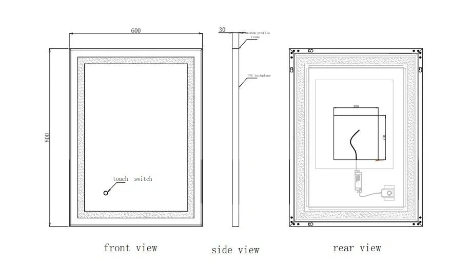 LED MIRROR WITH BLACK FRAME 60X80