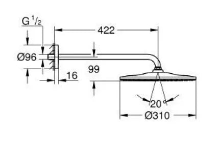 GROHE RAINSHOWER MONO 310 HEAD SHOWER SET 422 MM, 1 SPRAY PHANTOM BLACK