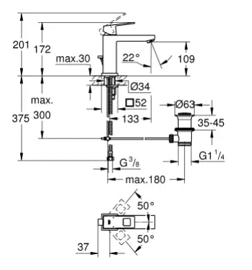 GROHE EUROCUBE SINGLE-LEVER BASIN MIXER 1/2″ M-SIZE