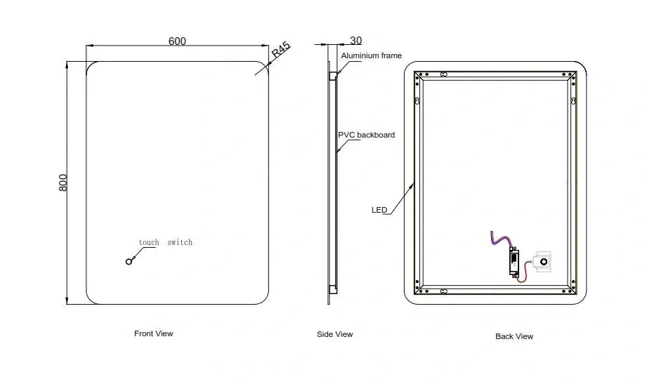RECTANGULAR LED MIRROR 60X80