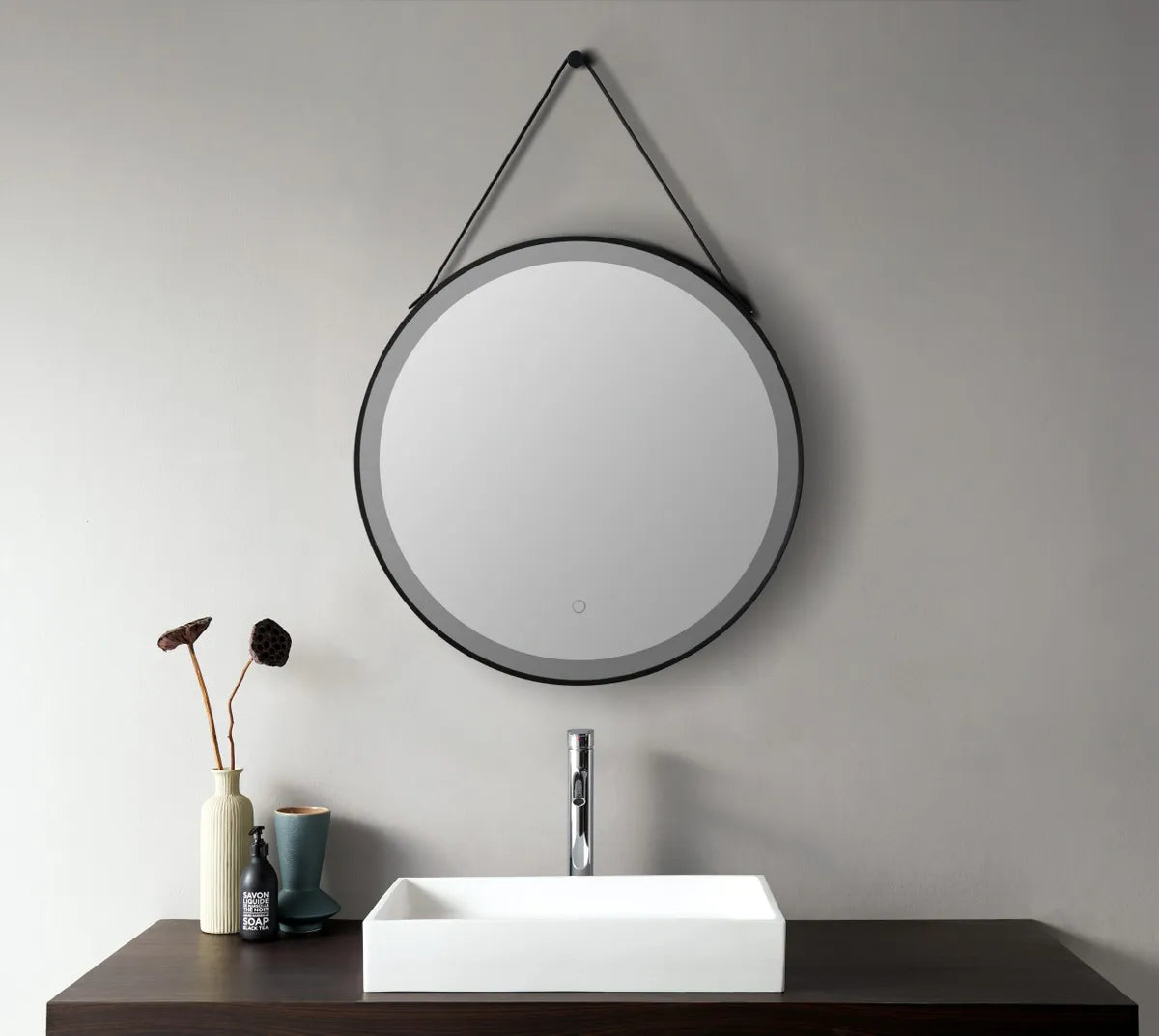 ROUND LED MIRROR WITH BLACK FRAME